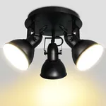 LTBLIGHT 3-Light Ceiling Light Fixture, Rotatable Spot Light Kit, Industrial Black Track Lights with Round Plate Spotlights for Kitchen, Living Room, Hallway, E26 Base, Bulbs Not Included