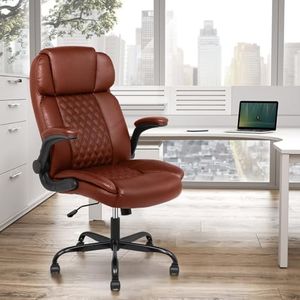 Advwin Ergonomic Office Chair, Reclining High Back Home Desk Chair, Executive Computer Chair with Flip-up Armrest, Height Adjustable PU Leather Padded Chair,