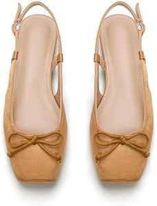 Lhamo Latso Brown Ballet Flats 1 Inch Low Block Heel Comfortable Ballerina Flat Bow Dressy Flats Shoes for Women Slingback Flat Satin 8.5