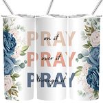 Fatbaby Pray On It Tumbler,Christian Tumbler for Women, Religious Gift for Women Sister Her, Vacuum Insulated Stainless Steel Skinny Tumbler With Lid and Straw 20oz