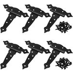 JOIKIT 6 Pack 5 Inch Shed Door Hinges Barn Door Hinges T Shape Strap Hinges with Screws Decorative Classic Black Gate Hinge for Fences, Windows, Sheds, Doors