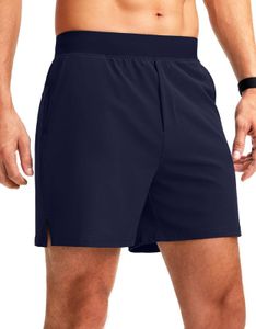 Soothfeel Men's Running Shorts with Zipper Pockets 5 Inch Quick Dry Sports Tennis Shorts Gym Workout Athletic Shorts for Men, Navy, Medium