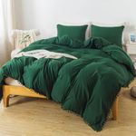 TanNicoor Pom Fringe Duvet Cover Set - 3 Piece Natural Ultra SOFE Color Washed Microfiber Bedding Set, Modern Style Down Comforter Quilt Cover with Zipper Closure(Twin, Emerald Green)