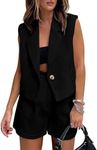 KIRUNDO 2 Piece Outfits for Women Summer Sleeveless Vest Blazer and Elastic High Waist Shorts Suit Set 2025 Womens Fashion Casual Vacation Outfit(Black, Large)