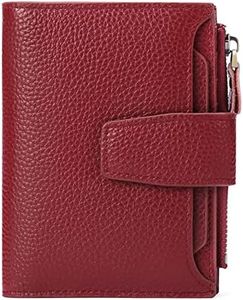 GOIACII Small Women Wallet RFID Blocking Bifold Genuine Leather Purse with Zipper Coin Pocket ID Window, A06 Lichee Dark Red, small, Minimalist