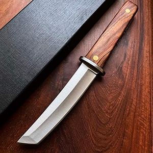 MADSABRE 9.8" Tanto Fixed Blade Katana Japanese Knife with Wooden Handle - D2 Steel Full Tang Survival Knife Tactical Hunting Knives, Outdoor Camping Hiking Cutting Tools, Gifts for Men