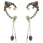 FRESHME Fairy Elf Ear Cuffs - Handmade Bronze Antique Vintage Cuffs Drop Dangling Ear Clips Wraps for Women s Costume, Metal Bronze Rhinestone