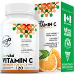 PlantVital Vitamin C 1000mg MAXIMUM STRENGTH. 120 Vegan Capsules Canadian Made, Vit C Supplements helps support immune system, collagen & connective tissue formation, maintenance of bones, teeth & gums (1 Bottle)