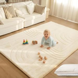 Huloo Sleep 1.3" Extra Thick Fluffy Baby Play Mat for Floor,Large Padded Kids Rug with Ultra Soft 3D Carved Faux Fur,Non-Slip Carpet Nursery Rug Area Rug for Playroom Living Room(Cream)