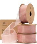 Vitalizart Rose Gold Ribbon Organza Sheer Ribbon 1 inch x 30Yd Handmade Fabric Light Pink Ribbons for Gift Wrapping Christmas Tree Crafts Bows Wedding Invitations Wreaths Wrap