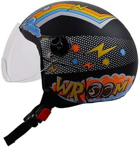 Steelbird SBH-16 Wroom ISI Certified Open Face Graphic Helmet for Women and Kids (XXX-Small 540 MM, Matt Black Orange with Clear Visor)