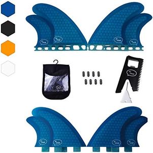 Ho Stevie! Quad (4) Surfboard Fins - High Performance HexCore - Built for Speed and Drive - [Choose Base] with Fin Key, Screws, Wax Comb and Travel Case