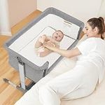 Baby Bedside Bassinet, Next to Me Crib, Safe Co-Sleeper Baby Cot Bed, Bedside Sleeper, Portable Baby Bedside Crib Cradle Bassinet with Soft Mattress for Newborn Attached Cosleeping Adjustable Height