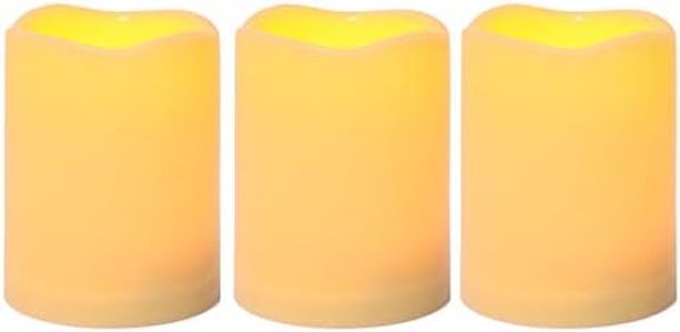 3 Waterproof Outdoor Battery Operated Flameless LED Pillar Candle with Timer Flickering Plastic Resin Electric Decorative Light for Lantern Patio Garden Home Decor Party Wedding Decorations 3x4 Inches