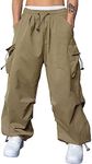 JMIERR Men's Casual Parachute Pants Wide Leg Trousers Beam Feet Harem Baggy Cargo Pants for Trendy Street Wear,US 36(L),Khaki