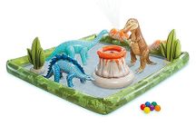 INTEX Jurassic Adventure Inflatable Kiddie Pool: Inflatable Kids Pool with Water Sprayer and Slide – Includes Inflatable Dinosaurs – 79" x 79" x 14" – Ages 3+