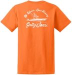 SALTY JOES Mens Graphic Logo Heavyweight Cotton T-Shirts in Regular, Big and Tall, Orange Sherbet / White Fishing Boat Design, Medium