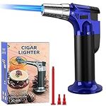 Butane Torch Lighter,Fits All Butane Tanks,Refillable Blow Torch Kitchen Cooking Torch with Safety Lock Adjustable Flame for Creme Brulee BBQ Baking—Butane Gas Not Included (Blue)