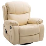 HOMCOM PU Leather Massage Recliner Chair with 8 Points and Heat, Manual Reclining Chair with Swivel Base, Footrest and Remote, Rocking Armchair, Beige