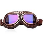 GRUMOTA Vintage Motorcycle Goggles for Men and Women,Retro Leather Steam Punk Style Dust Proof Aviator Pilot Goggles,Motocross Bike Riding Accessories for Adult (Brown, Blue)