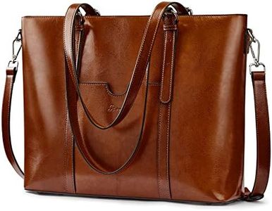 S-ZONE Women Genuine Leather Laptop Tote Bag Office Shoulder Handbags Briefcase 15.6 inch Computer Work Purse