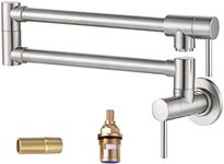 Brass Made Pot Filler Faucets, ALEASHA Brushed Nickel Kitchen Sink Pot Filler, Wall Mount Folding Kitchen Pot Filler Faucet, Retractable Single Hole Pot Filler with Two Handles for Sink Stove