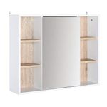 HOMCOM Bathroom Mirror Cabinet, Wall Mounted Medicine Cabinet with Storage Cupboard and Adjustable Shelf, White & Oak