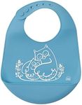 modern-twist Owls Waterproof Silicone Baby Bucket Bib with Adjustable Strap, Plastic Free, Wipe Clean and Dishwasher Safe, Blue