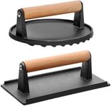 CEKEE Burger Press Round & Rectangle, Heavy-Duty Cast Iron Grill Press with Wood Handle, Smash Burger Press Perfects for Blackstone Griddle, Flattops, Grills, Camp, Chef - Blackstone Accessories