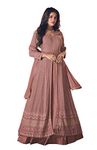 RUDRAPRAYAG Anarkali Georgette and Santoon Gown for Women | Long Anarkali Gown for Women 2023 | Gown for Women Semi-Stitched (Peach)