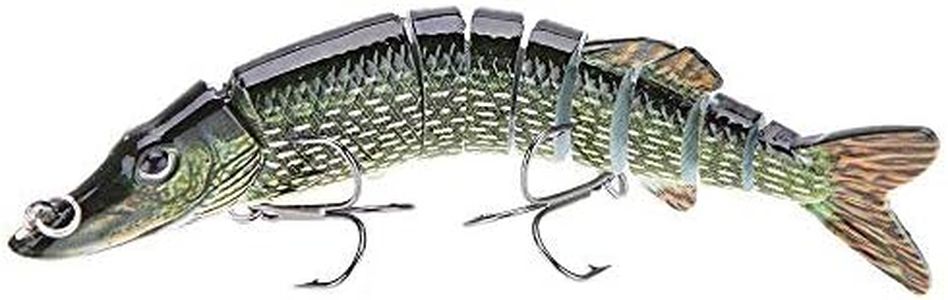 U-K 5 Inches/12.5 cm 20 G Realistic Multi-Articulated Fishing Lure 9-Segment Pike Maskinonge Swimbait Crankbait Hard Fish Lures with Two Triple Hooks Environmentally Friendly & Durable