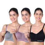 motherly Maternity Bra Padded Breastfeeding Nursing Bras for Women with Removable Pads (Large, Grey+ Bean Paste+ Black)