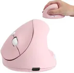Wireless Mouse Ergonomic Vertical Pink Rechargeable Silent Upright Comfortable Carpal Tunnel Ergo Optical Cordless Mice for Small Middle Hands for PC Laptop Computer Macbook Office Work Wrist Pain