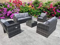 UK Leisure World RECLINER RECLINE COFFEE TABLE STOOLS SUN BED RATTAN WICKER CONSERVATORY OUTDOOR GARDEN FURNITURE SET CORNER SOFA GREY (Grey)