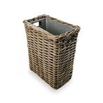 The Basket Lady Large Rectangular Kubu Wicker Waste Basket with Metal Liner, 14.5 in L x 9 in W x 18 in H, Serene Grey