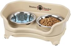 Neater Feeder - Express Model - Mess-Proof Cat Bowls (Cat, Almond) – Made in USA – Elevated, No Spill, Non-Tip, Non-Slip, Raised Stainless Steel Food & Water Pet Bowls