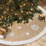 AerWo Burlap Tree Skirt 48-inch Christmas Tree Skirt with Snowflake Pattern Christmas Tree Decorations Farmhouse Christmas Tree Skirt for Christmas Decoration New Year Party Supply