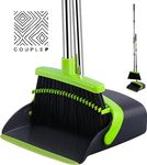 COUPLEP Broom and Dustpan Set, Dust Pan and Broom Combo for Floor Cleaning Dustpan with Teeth for Home Kitchen Upright Standing Dustpan and Broom Set Long Handle Broom Heavy Duty for Indoor Outdoor