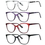 Eyekepper 4 Pack Oversized Eyeglasses - Cat Eye Design Eyewears for Women