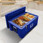 Plieren Insulated Food Pan Carrier, 32Qt / 30 L Hot Box for Catering, Soup Warmers Commercial w/3 Stainless Steel Pans, Food Warmer w/4 Buckles & 2 Handles for Restaurant, Canteen, Home, Blue