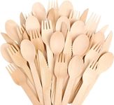 150 PCS Wooden Cutlery Set | Premium Quality 50 Spoon,50 Forks,50 Knives for Outdoor, Party & More- Disposable Cutlery Set Birchwood