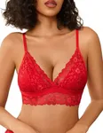 Avidlove Lace Deep V Bra Soft Wireless Bras Minimizer Slim Adjustable Bralette Red L