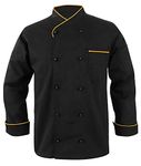 BSF Uniforms Men's Full Sleeves Large Black Polycotton Yellow Piping Contrast Chef Coat