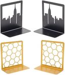 Metal Bookends for Office, Sturdy Book Stopper, Rustproof and Durable Bookends Decorative Unique for Home - Bundle (Black, Gold)