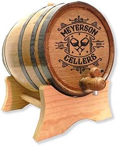 Personalized 1 Gallon Wine Barrel (5 liter) Premium Toasted American Oak Aging Barrel w/Bung, Spigot and Wood Stand - Custom Laser Engraved, Cellers Design (B392)