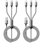 Multi Charger Cable, 3 in 1 Fast Charging Cord [2Pack 1.2M] 3A Multiple USB Cable Nylon Braided with Micro USB, Type C Lightning Connector for iPhone, Android Samsung S22 S20, Huawei, Nexus, Nokia,LG