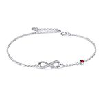 AOBOCO 925 Sterling Silver Infinity Bracelet with Birthstone Crystals, Birthday Gifts for Her Girlfriend Wife (7-July-Simulated Ruby)