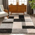 REYAZ HANDICRAFT; 'can Change The Floor Solid Extra Soft Shaggy Carpets (USA) Exported with 2.-Inch Thickness Carpets for Living Room 12 Feet by 15 Feet/Black Silver Ivory