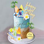 DRWATE Beach Summer Cake Decoration Surfboard Boy Palm Model Cake Decorations with Hibiscus Flower Cake Toppers for Swimming Beach Themed Party Ocean Baby Shower Party Supplies (Surfboard)