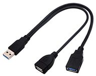 AAOTOKK USB 3.0 A Y Splitter Cable, USB 3.0 A Male to Dual USB 3.0 A Female + USB 2.0 A Female Extra Power Charging & Data Transfer Dual USB Y Splitter Cable (30cm/12inch-M/Dual F)